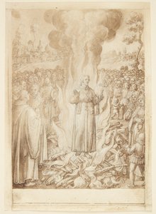S. Giovanni Alberti Fiorentinos verhaal. Abt Petrus bewijst door de vuurproef dat de bisschop van Florence een ketter en simonist is door Jan van der Straet