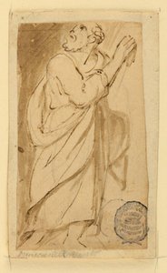 Pagina uit een tekenboek; Oudere man in klassieke kleding door Jan van der Straet, called Stradanus