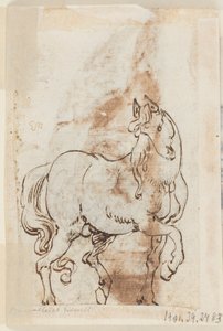Pagina uit een tekenboek; Studie voor schilderij van St. Magdalen; Een hengst door Jan van der Straet, called Stradanus