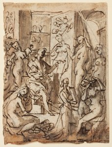 Recto: Zeuxis schildert Helena; Verso: Studies van figuren voor een illustratie van de achtste cirkel, tiende bolgia van Dante
