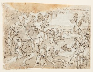 Schetsboekpagina met Antilopenjacht door Jan van der Straet, called Stradanus