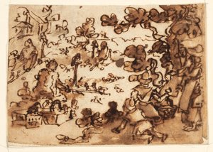 Schetsboekpagina met vogelvangst door Jan van der Straet, called Stradanus