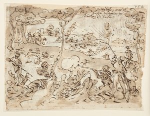 Schetsboekpagina met Konijnenjacht door Jan van der Straet, called Stradanus