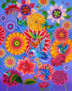 Kolibries, 2024 (olieverf op doek) door Jane Tattersfield