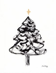 Kerstboom met Sumi-inkt en Gouden Kruis door Janel Bragg
