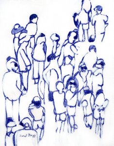 Crowd in Blue, ca. 2024 (gemengde techniek op papier) door Janel Bragg