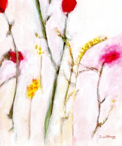 Bloemen in oranje en lila, ca. 2019 door Janel Bragg