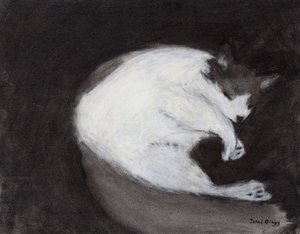 Thomas doet een dutje, c. 2018 (houtskool en pastel op papier) door Janel Bragg