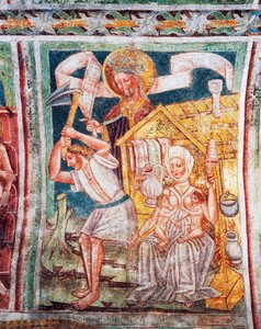 Hrastovlje versterkte kerk, Drievuldigheidskerk, De eerste werken van hun voorouders (detail) door Janez Kastav