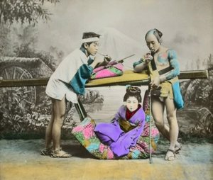 Handgekleurde Japanse albumine print, ca. 1880