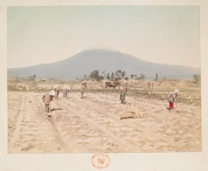 Mount Fuji en landbouwgrond, uit A Book of Coloured Photographs of views in Japan