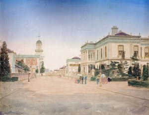 Uitzicht op de hoofdstraat van Yokohama, ca. 1890 door Japanese Photographer