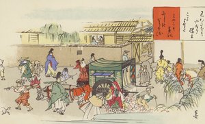 Een drukke straat in Hei-an, Kyoto