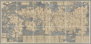 Een grote gekleurde kaart van Japan, getekend door Ishigawa Nagara