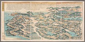 Een grote panoramische kaart van de Tokaido