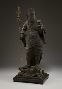 Bishamonten (Vaisravana, beschermer van het noorden) (hout met metaal en bladgoud)