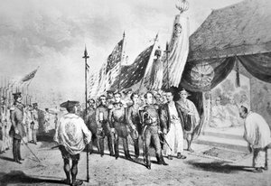 Commodore Perry in Japan in 1853 ontmoet keizerlijke commissarissen in Yokohama