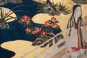 Detail van Lente in het Paleis, zesdelig scherm uit Het Verhaal van Genji, c.1650 (inkt, kleuren & goud op papier)