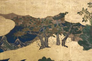 Detail van Lente in het Paleis, zesdelig scherm uit Het Verhaal van Genji, c.1650 (inkt, kleuren & goud op papier) door Japanese School