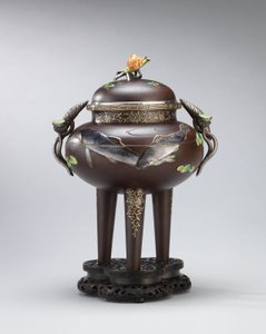 Emaille en zacht-metaal-ingezette ijzeren wierookbrander, verzegeld Koichi Shin (Takasaki Koichi), Meiji Periode door Japanese School