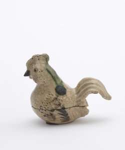 Wierookdoos in de vorm van een zittende haan, in Oribe stijl, mogelijk Aichi prefectuur, Edo periode