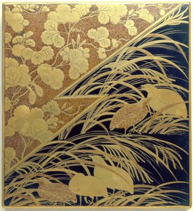 Inktstenen doosje met ontwerp van Pampasgras en kwartel, Edo-periode, ca.1630 (gelakt hout met goud, inktsteen  zilver) door Japanese School