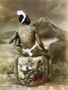 Japan: Japanse man met tatoeage, eind 19e eeuw, ca. 1890 (foto) door Japanese School