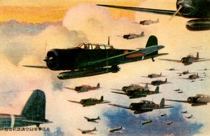 Japans gevechtsvliegtuig met raketten (print)