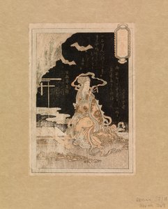 Dame zittend naast een stroom, ca. 1785 (kleur houtsnede)
