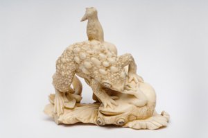 Okimono van twee padden op een lotusblad, c.1550-1600