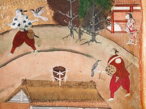Osakazu Byobu - Japans kamerscherm met acht panelen (schilderij) door Japanese School