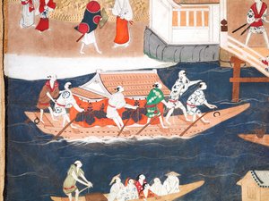 Osakazu Byobu - Japans kamerscherm met acht panelen (schilderij) door Japanese School