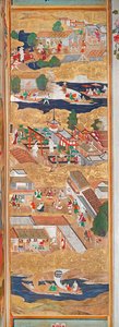 Osakazu Byobu - Japans kamerscherm met acht panelen (schilderij) door Japanese School