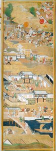 Osakazu Byobu - Japans kamerscherm met acht panelen (schilderij) door Japanese School