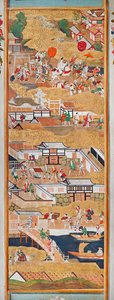 Osakazu Byobu - Japans kamerscherm met acht panelen (schilderij) door Japanese School