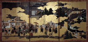 Portugese scherm: aankomst van Portugese Jezuïetenmissionarissen in Japan