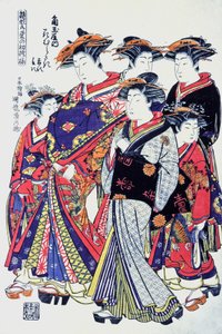 Kwalitatieve Japanse vrouwen, eind 19e eeuw (prent)