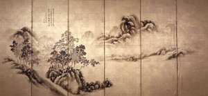 Recto: Landschap na Mi Fei, c.1810 door Japanese School