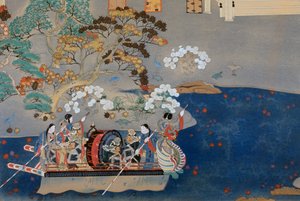 Roeiboot, illustratie voor Eiga Monogatari (Verhaal van Pracht), door Akazome Emon, Japan door Japanese School