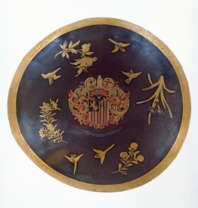 Schild met de wapens van Constantijn Ranst, voor de Nederlandse Oost-Indische Compagnie, gemaakt in Bengalen en gelakt in Japan, ca. 1668 door Japanese School
