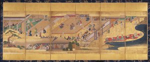 Zesdelig scherm met het Noh-spel Funa-Benkei, ca. 1660