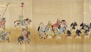 Zesde Koreaanse Ambassade naar Japan in Meireki 1 ten tijde van Tokugawa Ietsunas opvolging in 1651, mogelijk door Kano Masunobu (1625-94) (rolschildering) (detail) door Japanese School