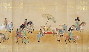 Zesde Koreaanse Ambassade naar Japan in Meireki 1 ten tijde van Tokugawa Ietsunas opvolging in 1651, mogelijk door Kano Masunobu (1625-94) (rolschildering) (detail) door Japanese School