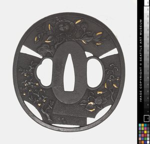 Tsuba: Chrysant, Kers, Iris door Japanese School