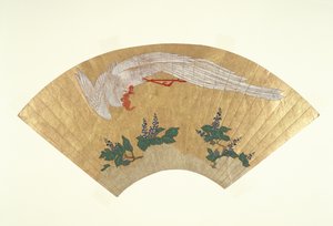 Ongemonteerde waaier: Vogel duikt op met sneeuw bedekte bamboe, ca. 1700-60