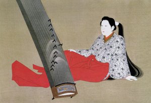 Vrouw die de Koto speelt, gereproduceerd in The Kokka magazine, ca. 1896-97 door Japanese School