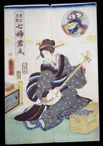 Vrouw speelt shamisen door Japanese School