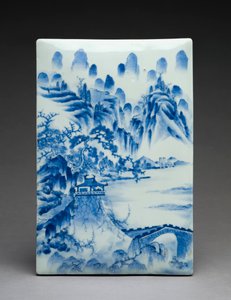 Schrijfdoos met landschap, Seto oven-site door Japanese School