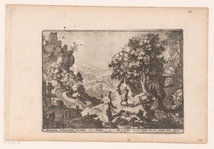 Landschap met verhaal van de barmhartige Samaritaan door Jaspar de Isaac (attributed to)