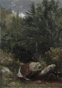 Bomen en een Stroom op een Heuvel door Jasper Francis Cropsey